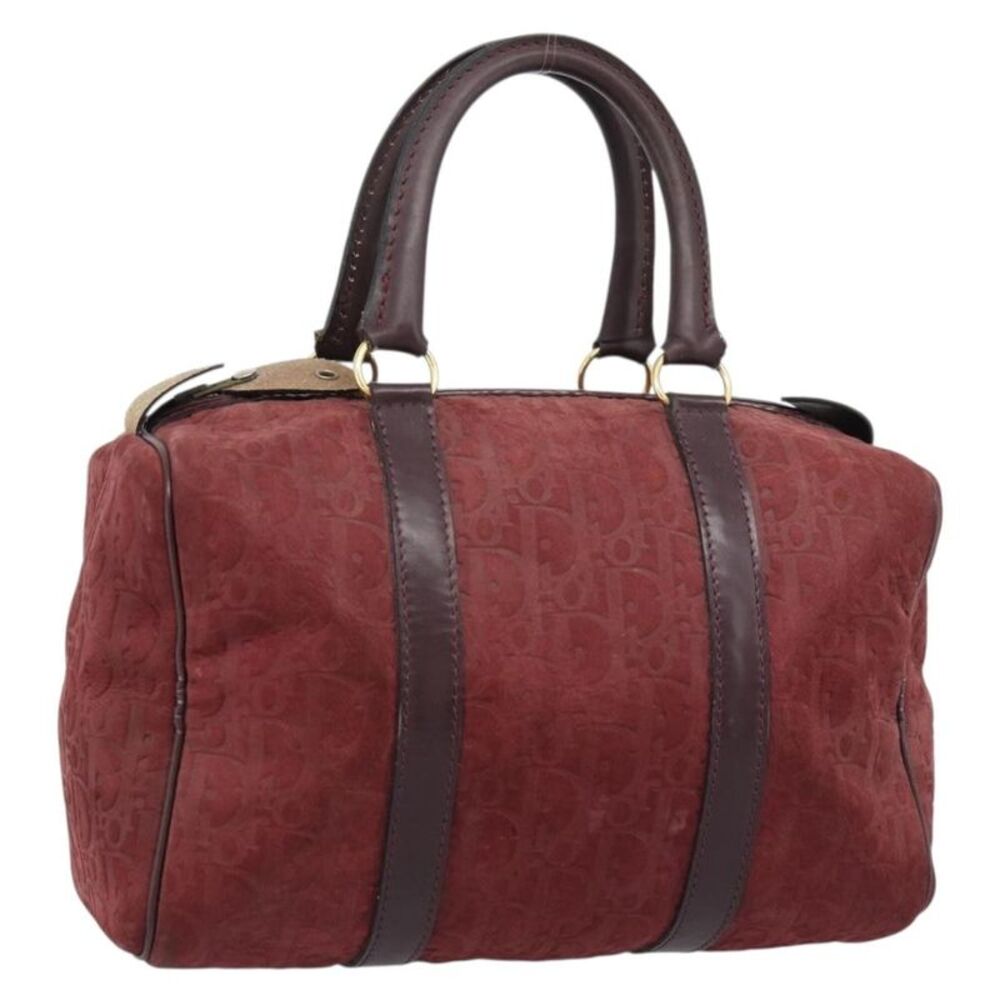 Christian Dior Boston Embossed Patent Burgundy Suede Handbag